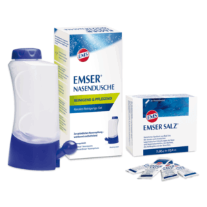 EMSER Nasendusche im Set mit Dosierbeuteln für Emser Salz zur Nasenreinigung und Pflege.
