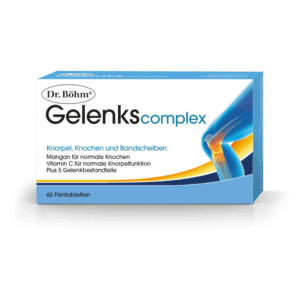Verpackung von Dr. Böhm Gelenkscomplex für Knorpel, Knochen und Bandscheiben mit 60 Filmtabletten.