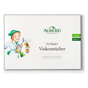 Verpackung von Dr. Klade's Viskosetüchern mit buntem Kinderbild und Produktbezeichnung, Nutzungshinweis vorhanden.