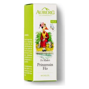 Verpackung des Wickelöls 'Prinzessin Ho' mit einer illustrierten Figur und grüner Farbgestaltung.