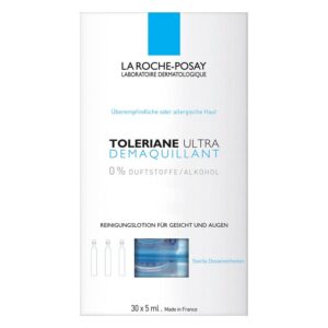 Verpackung der Toleriane Ultra Reinigungslo-sung von La Roche-Posay, ohne Duftstoffe und Alkohol, für empfindliche Haut.