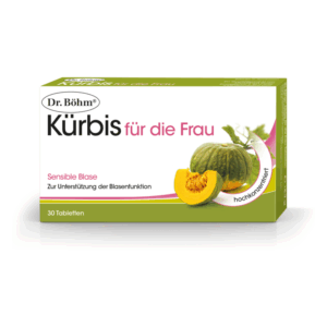 Verpackung von Dr. Böhm Kürbis für die Frau, mit Kürbisabbildung und Informationen zur Blasenunterstützung.