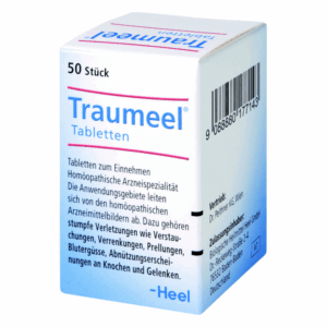 Packung mit Traumeel-Tabletten für die homöopathische Behandlung von Verletzungen und Verstürzen