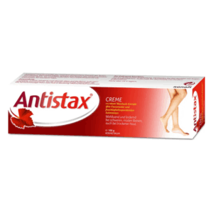 Antistax Creme in einer farbigen Verpackung, die zum Lindern von Schwellungen in den Beinen dient.