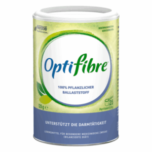 Dose mit Optifibre, einem 100% pflanzlichen Ballaststoff, zur Unterstützung der Darmtätigkeit.