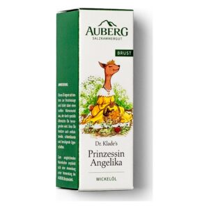 Hübsch gestaltete Verpackung für ein Wickelöl mit einer Prinzessin, die auf einem Hügel sitzt.