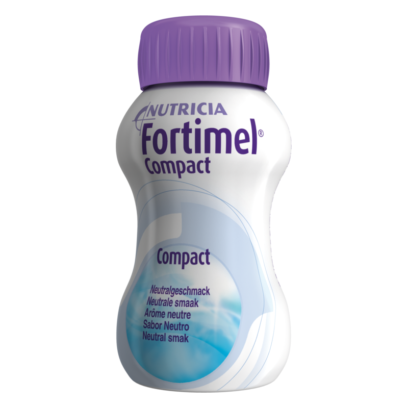Flasche von Nutricia Fortimel Compact mit lila Kappe und neutralem Geschmack.
