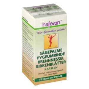 Kapselverpackung mit Sägepalme, Pygeumrinde, Brennnessel und Birkenblätter für Blase und Prostata.