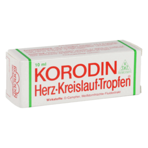 Verpackung von Korodin Herz-Kreislauf-Tropfen, 10 ml, mit Angaben zu Inhaltsstoffen und Anwendung.