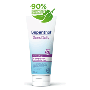 Bepanthol SensiDaily Tube mit 200ml, enthält natürliche Inhaltsstoffe zur Intensivpflege trockener Haut.