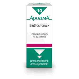Verpackung für homöopathische Tropfen zur Behandlung von Bluthochdruck, grün und weiß mit Markennamen und Inhaltsangabe.