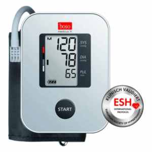 Blutdruckmessgerät von boso mit digitaler Anzeige für systolischen und diastolischen Druck sowie Puls.