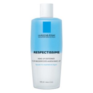 Flasche mit Make-up-Entferner für wasserfestes Augen-Make-up von La Roche-Posay, 125 ml, blaue Verpackung.