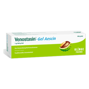 Verpackung von Venostasin-Gel Aescin, einem traditionellen Arzneimittel mit Aescin zur Anwendung bei Erwachsenen.