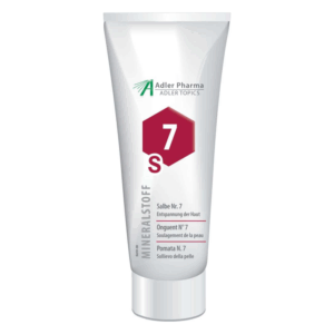 Tube mit Salbe Nr. 7 für Hautentspannung, beschriftet in mehreren Sprachen.