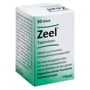 Packung mit Zeel Tabletten, homöopathisches Medikament zur Behandlung degenerativer Gelenkerkrankungen.