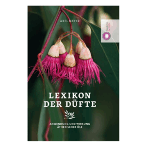 Buchcover mit dem Titel 'Lexikon der Düfte', abgebildet sind pinke Blüten einer Pflanze vor grünem Hintergrund.