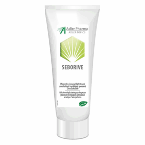 Tube mit Seborive Gesichtscreme für fettige und unebene Haut, feuchtigkeitsspendend, ohne Duftstoffe.