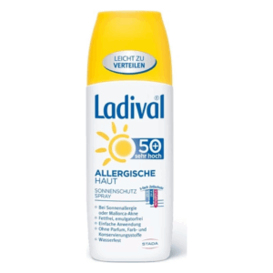 Ladival Sonnenschutzspray für allergische Haut, Lichtschutzfaktor 50+, in einer handlichen Sprühflasche.