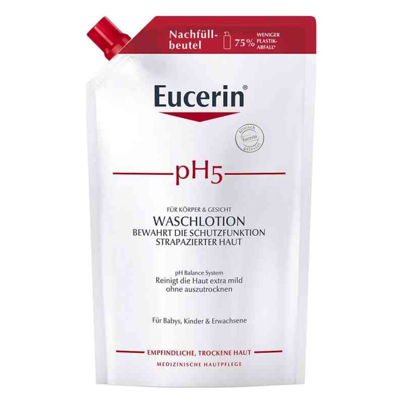 Nachfüllbeutel für pH5 Waschlotion von Eucerin, geeignet für empfindliche und trockene Haut, bereits mit pH Balance System.