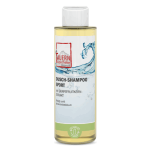 Flasche mit Dusch-Shampoo für Sport, enthält Grapefruitkern-Extrakt, sanfte Reinigung, Recycling-Flakon.