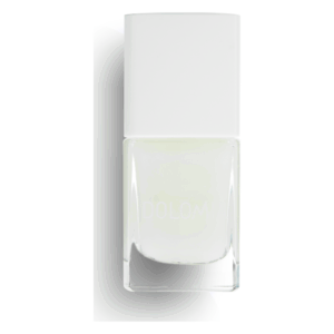 Transparente Flasche mit flüssigem Inhalt und weißem Deckel, beschriftet mit "DOLOMI".