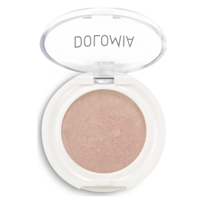 Runder Highlighter in einem weißen Behälter mit transparentem Deckel, in sanften Rosé-Tönen.