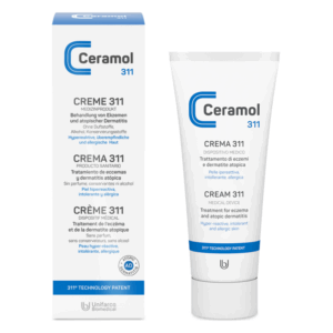 Creme 311 von Ceramol in einer Tube und Verpackung, zur Behandlung von Ekzemen und atopischer Dermatitis, ohne Duftstoffe und Konservierungsmittel.