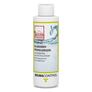 Flasche mit klärendem Reinigungsgel, enthält Probiotika und Kletten-Extrakt, wirkt talgregulierend.