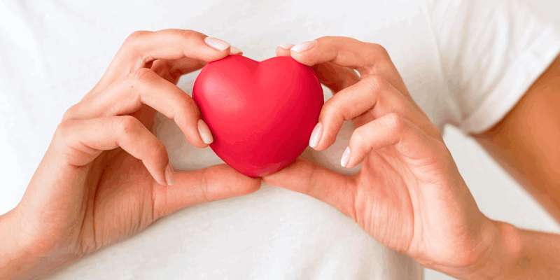 Herzgesundheit.png Eine Person hält ein rotes Herzen in beiden Händen vor einem hellen Hintergrund.