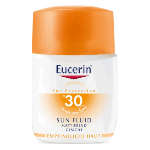 Sonnenschutzfluid von Eucerin mit Lichtschutzfaktor 30, für empfindliche Gesichts Haut, mattierende Formulierung.