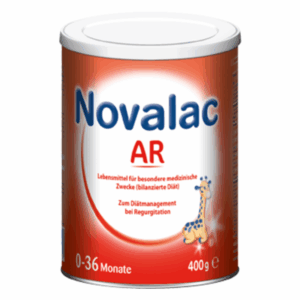 Dose mit Novalac AR, einem Spezialnahrungsmittel für Babys, zur Unterstützung bei Regurgitation, 400 g verbaut.
