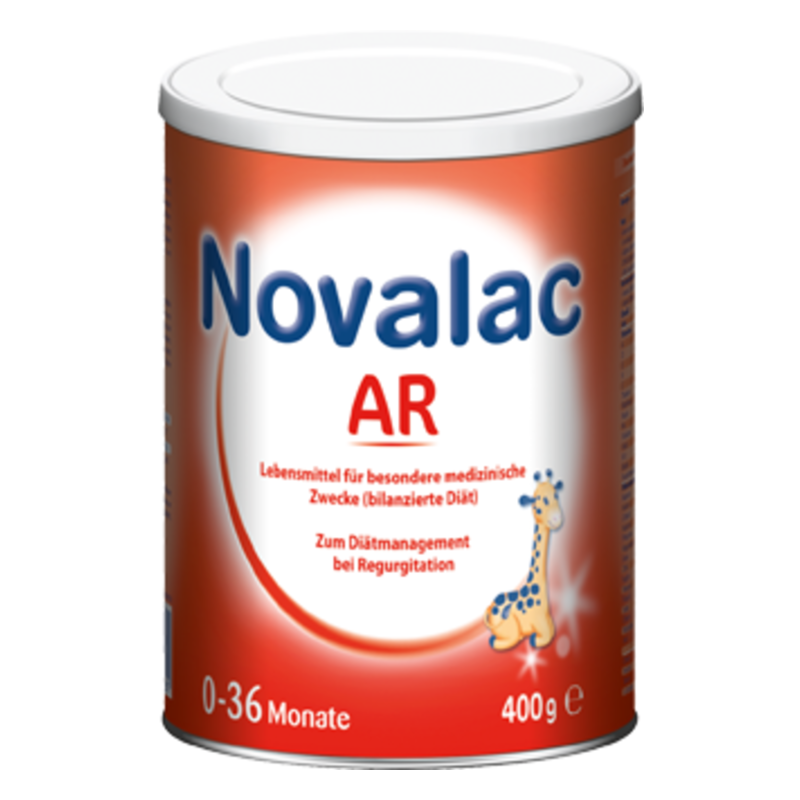 Dose mit Novalac AR, einem Spezialnahrungsmittel für Babys, zur Unterstützung bei Regurgitation, 400 g verbaut.