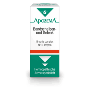 Verpackung von ApozeMA Bandscheiben- und Gelenk-Tropfen mit Hinweis auf homöopathische Arzneispezialität.
