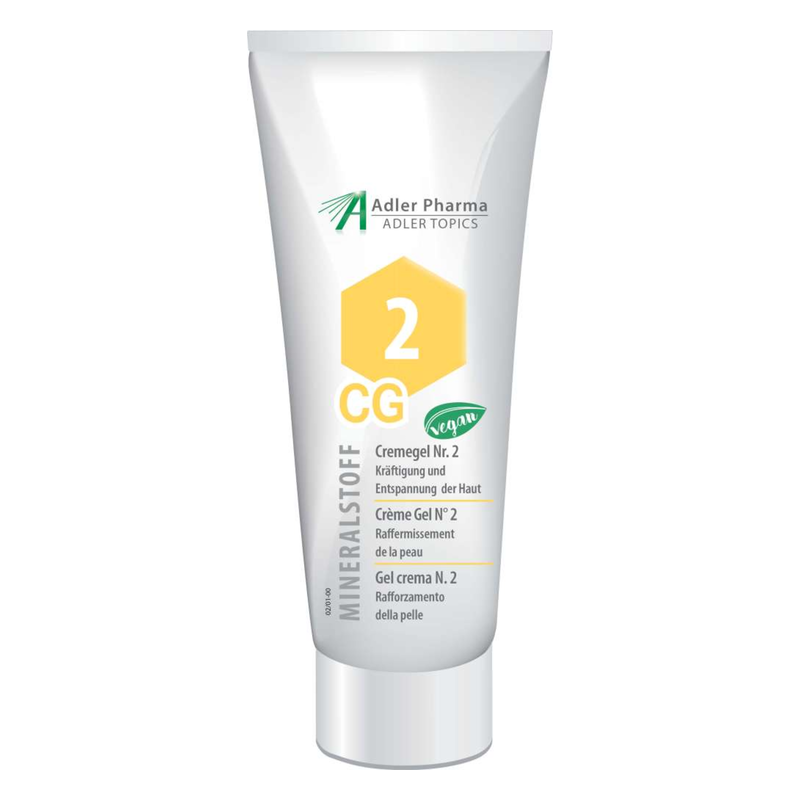 Tubenhülle mit Cremegel Nr. 2 von Adler Pharma, vegan, zur Hautstraffung und Entspannung.