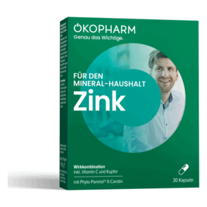 Packung mit Zink-Kapseln für den Mineralhaushalt, inklusive Vitamin C und Kupfer, enthalten 30 Kapseln.