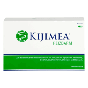 Verpackung von Kijimea Reizdarm, einem medizinischen Produkt zur Behandlung von Reizdarmsyndrom-Symptomen.