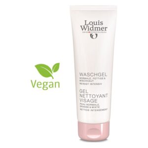 Röhrenförmiges Waschgel für normale, fettige und Mischhaut in weißer Verpackung mit leicht rosa Deckel.