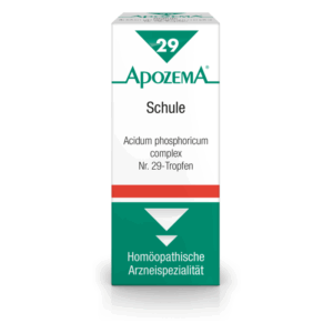 Verpackung der ApozeMA Nr. 29-Tropfen, homöopathisches Arzneimittel mit rotem und grünem Design.