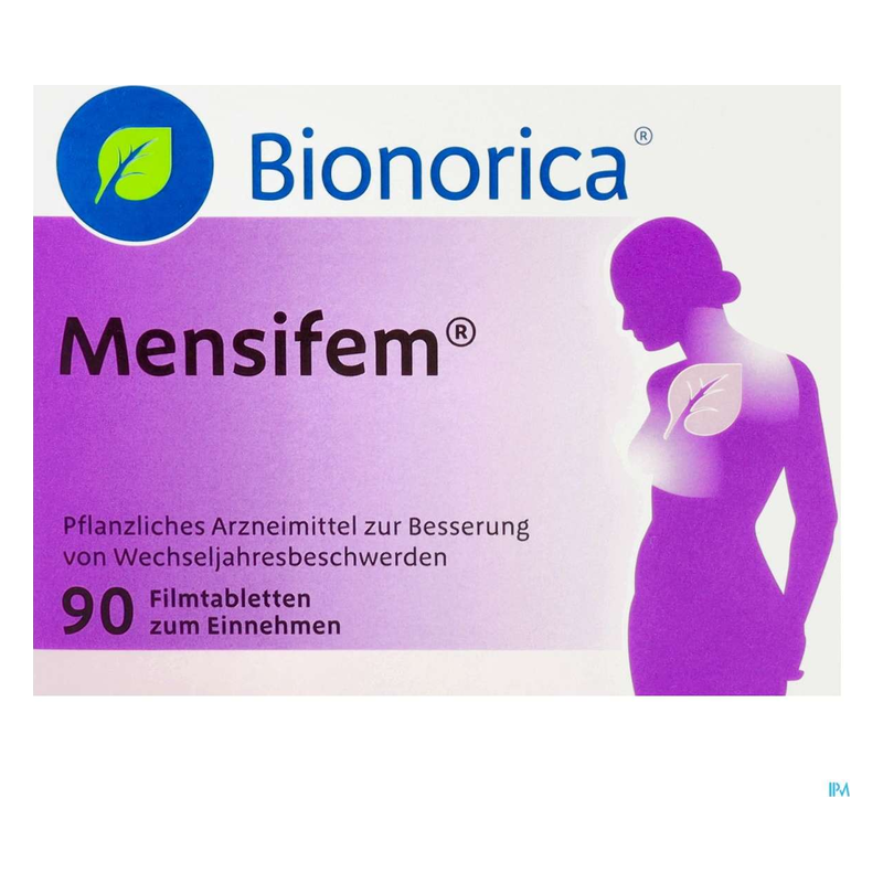 Verpackung des pflanzlichen Arzneimittels Mensifem® von Bionorica zur Linderung von Wechseljahresbeschwerden.