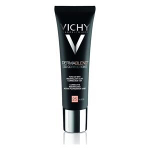 Schwarze Tube mit silbernem Deckel von Vichy Dermablend 3D Correction Foundation in der Nuance 25 Nude.