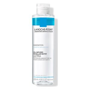 Flasche mit öl-infundiertem Mizellarwasser von La Roche-Posay für empfindliche Haut und Augen, 200 ml.