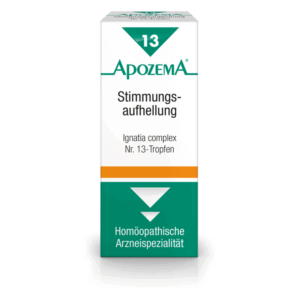 Packung mit homöopathischen Tropfen zur Stimmungsaufhellung, gekennzeichnet als Ignatia complex Nr. 13.