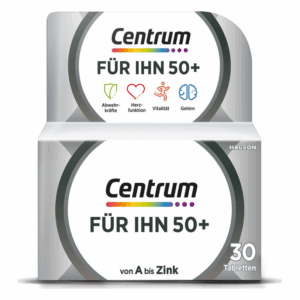 Packung Centrum für IHN 50+, unterstützt Abwehrkräfte, Herzfunktion, Vitalität und Gehirn, mit 30 Tabletten.