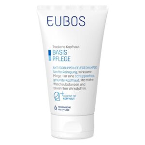 Tube mit EUBOS Anti-Schuppen Pflegeshampoo für trockene Kopfhaut, betont sanfte Reinigung und gesunde Kopfhaut.