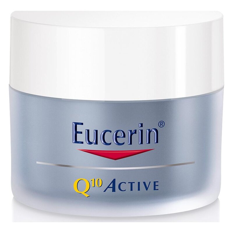 Gesichtscreme von Eucerin in einem eleganten, runden Behälter mit weißem Deckel und blauer Schrift.