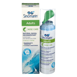 Verpackung eines Nasensprays für Erwachsene mit Angaben zur Anwendung, Inhalt und den natürlichen Inhaltsstoffen.