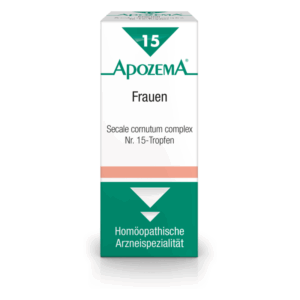 Homöopathisches Arzneimittel in einer vertikalen Kartonverpackung mit der Aufschrift "ApozemA Frauen" und grünem Design.