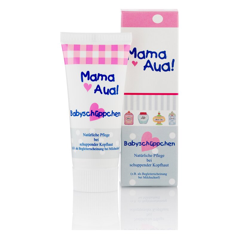 Tube mit Pflegecreme für schuppende Kopfhaut, Verpackung im Cartoon-Stil mit bunten Herzmotiven.