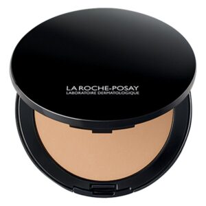 Runde, schwarze Kompakt-Foundation von La Roche-Posay mit leichtem, cremigem Farbton im Inneren.